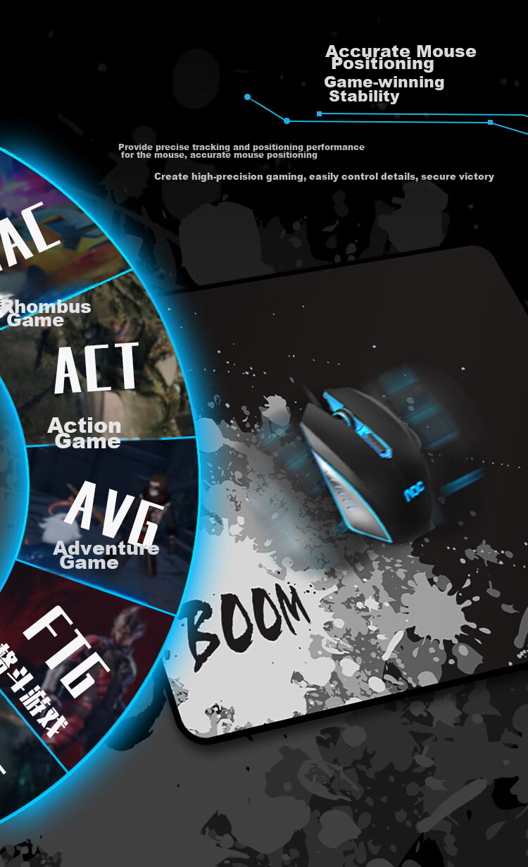AOC Full-Property Series Gaming Mouse Pad, Medium And Small Sizes, 350*300*4mm, Thickened with Locked Edges, Office Keyboard Computer Desk Pad, M131/93BOOM Black 3