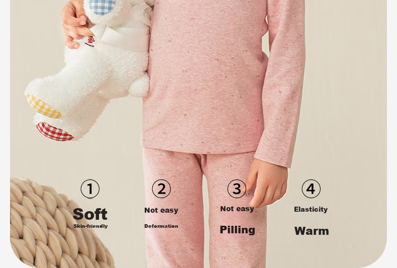 YING BO LUN Children's Autumn Underwear Set, Girls' Thick Cotton Thermal Top And Bottom, Warm Inner Wear for Older Kids, 85316 Colorful Pink, Size 150 7