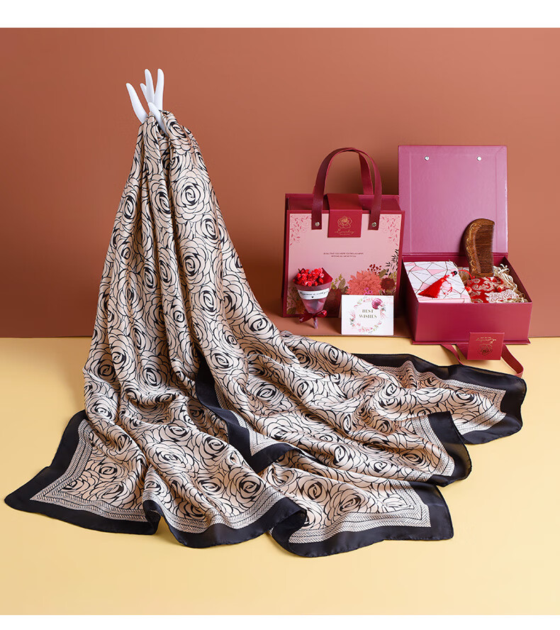 Hangsifu Silk Scarf for Women, Summer Gift Box, Shawl, Outer Wrap, Practical Birthday Present for Mom And Wife, Mid-Autumn Festival Gift 21