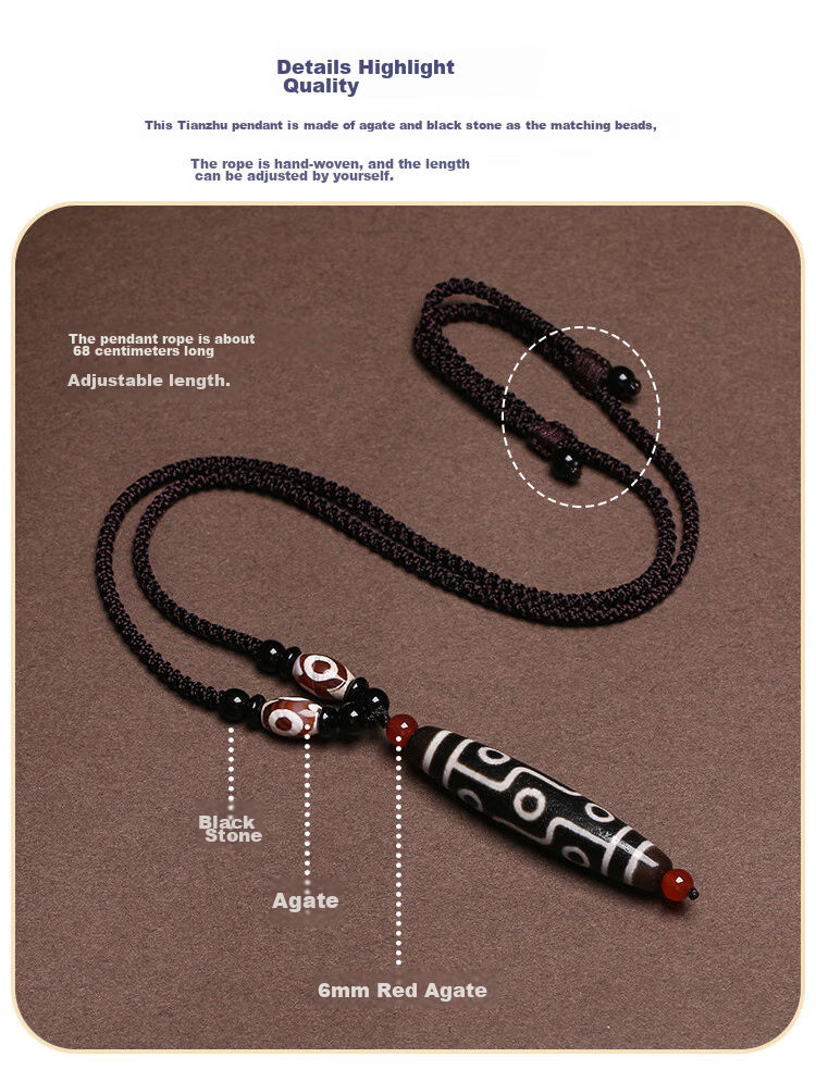 Shichuanbaishi Tibetan Nine-Eyed Dzi Bead Pendant Crystal Agate Necklace for Men And Women, Lucky Charm Amulet, Couple's Birthday Gift 9