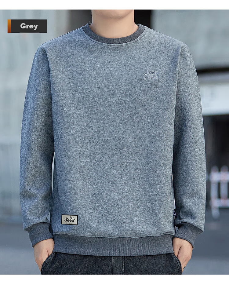 JEEP SPIRIT Men's Sweatshirt, Spring Korean Style, Round Neck Long Sleeve T-Shirt, Base Layer, Men's Clothing, Black, Size L 20