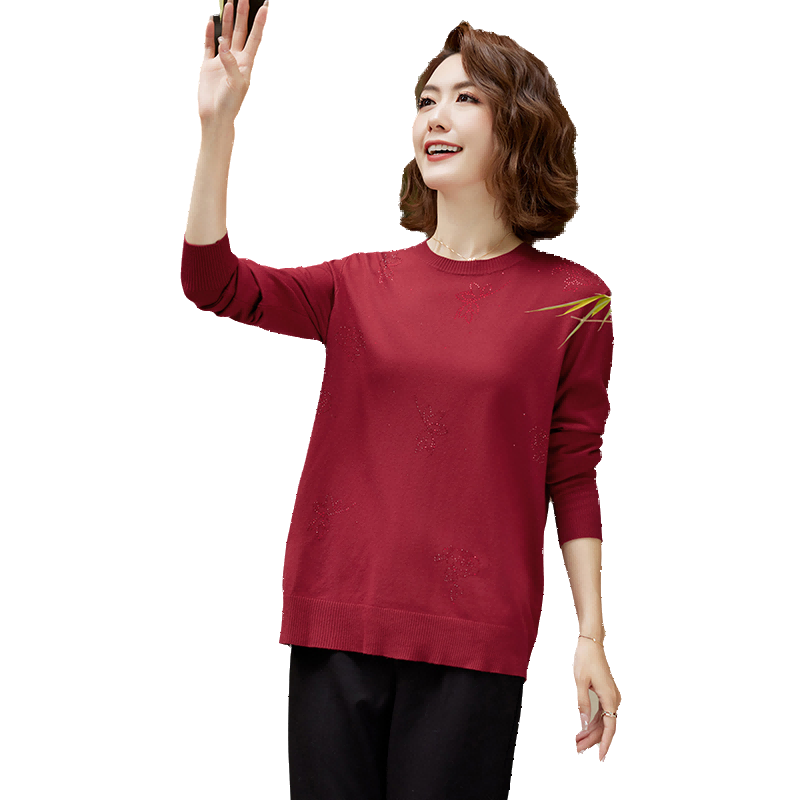 YUZHAOLIN Mid-Autumn Festival Gift for Middle-Aged Mom, Red Knitted Sweater for Middle-Aged And Elderly Women Y243Z3014