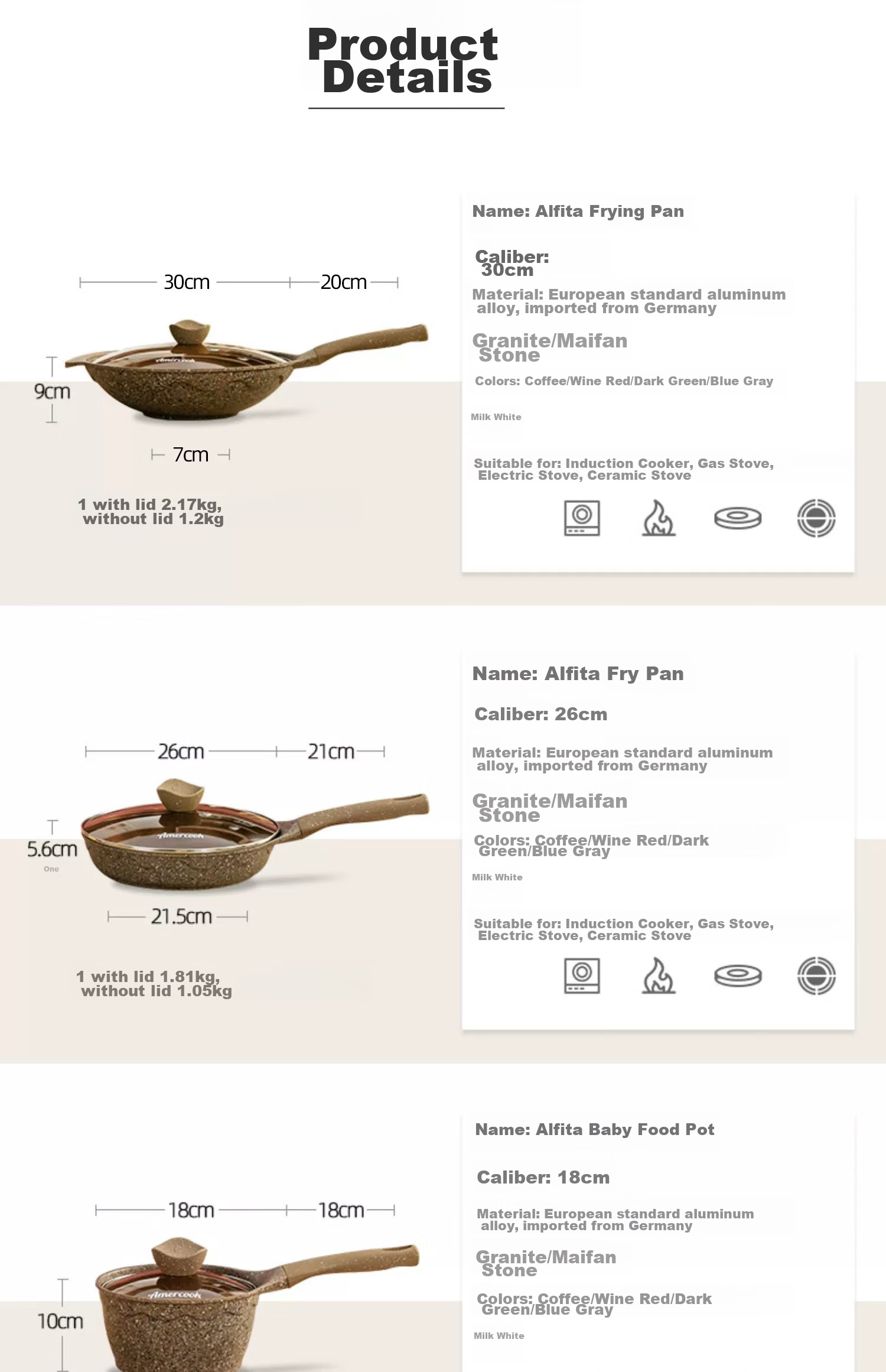 Amercook Alfitai Cookware Set, Two-Piece Set Including Wok, Non-Stick Pan, Flat Bottom Pan, Frying Pan, Amermeal Maifanshi Two-Piece Set, Suitable for Induction Cookers And Gas Stoves 24