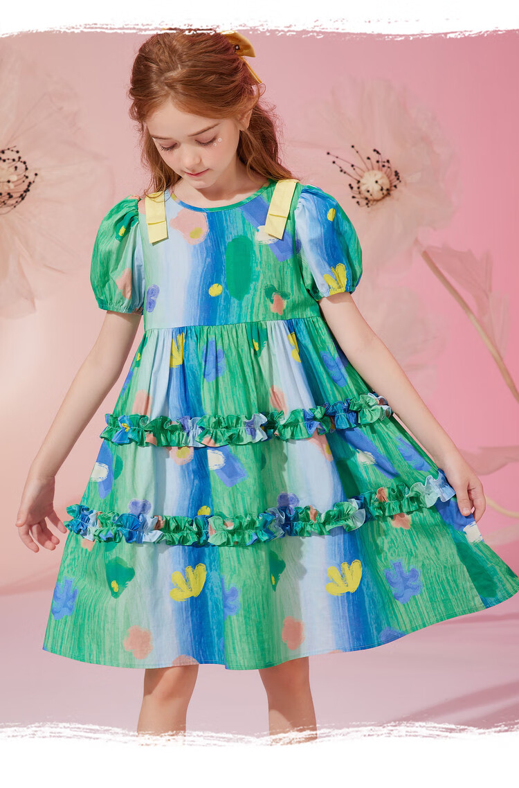 ASK JUNIOR Pure Cotton Girls' Dress, Summer Thin Style, Children's Tie-Dye All-Over Print Indian Princess Dress, Size 160 9