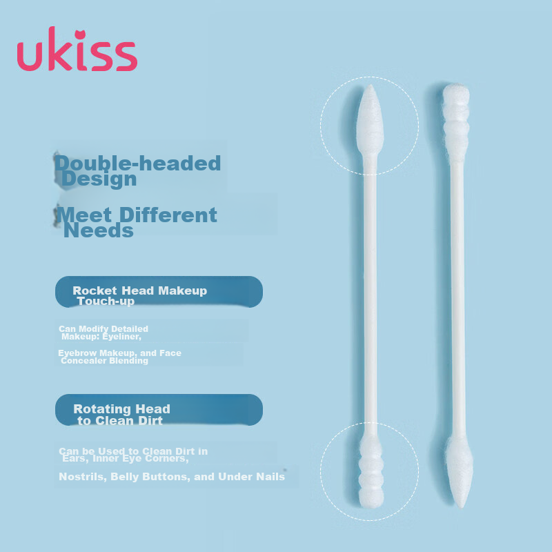 Ватные палочки Ukiss, 200 шт. (для чистки ушей, нанесения макияжа, с острым спиральным и овальным концом, одноразовые палочки для чистки для младенцев и детей)
