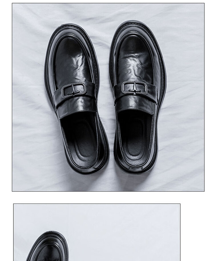 CALIFBULL Men's Leather Shoes Spring Summer Thick Sole Height Increasing Loafers Slip-On Lazy Business Casual Shoes Black Size 44 10