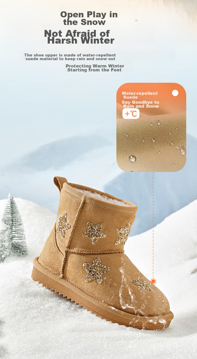 BALABALA Children's Snow Boots, Girls' Fleece-Lined Mid-Calf Boots, Winter Boots, Non-Slip Cotton Boots 6