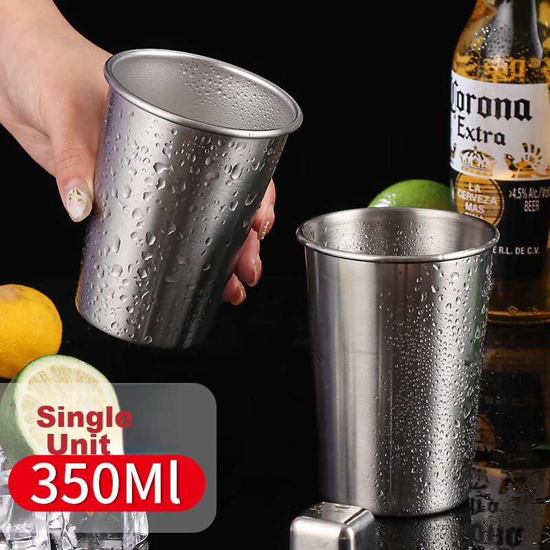 BJ 304 Stainless Steel Beer Mug Cold Drink Juice Cup Coffee Mug Shatterproof Home Beer Water Cup 350ML Single Pack