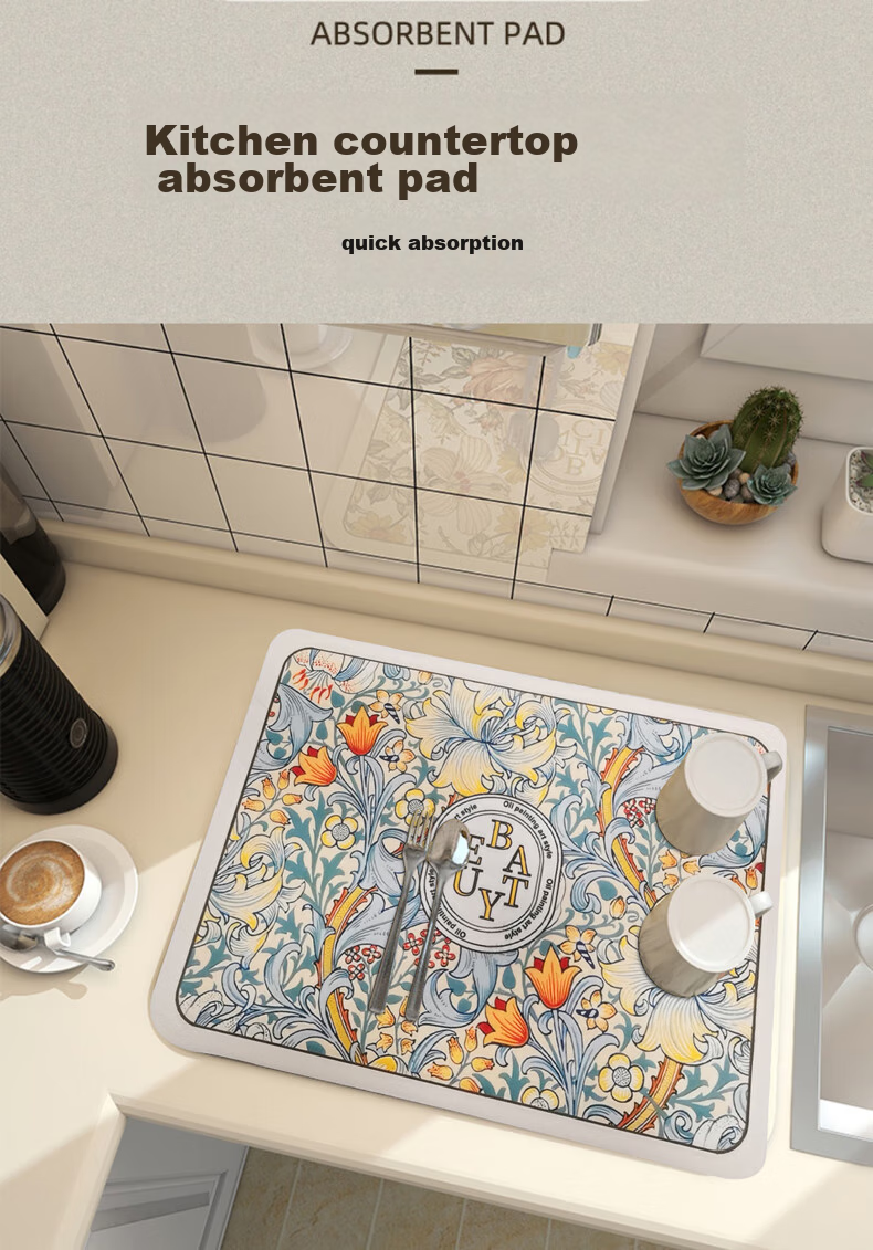 Jingxun Kitchen Countertop Draining Mat, Table Mat, Cup And Bowl Drying Mat, Tea Table Absorbent Cup Mat, Washable Heat Insulation Pad 1