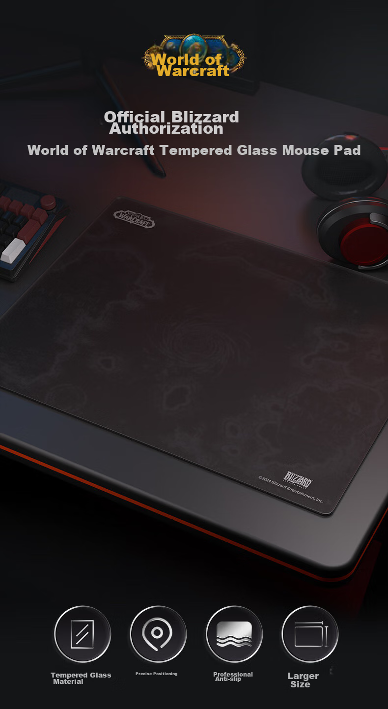 BLIZZARD Official World of Warcraft (WOW) Genuine Photovoltaic Tempered Glass Mouse Pad, FPS E-Sports Gaming Glass Mouse Pad - Azeroth Black Editio 1