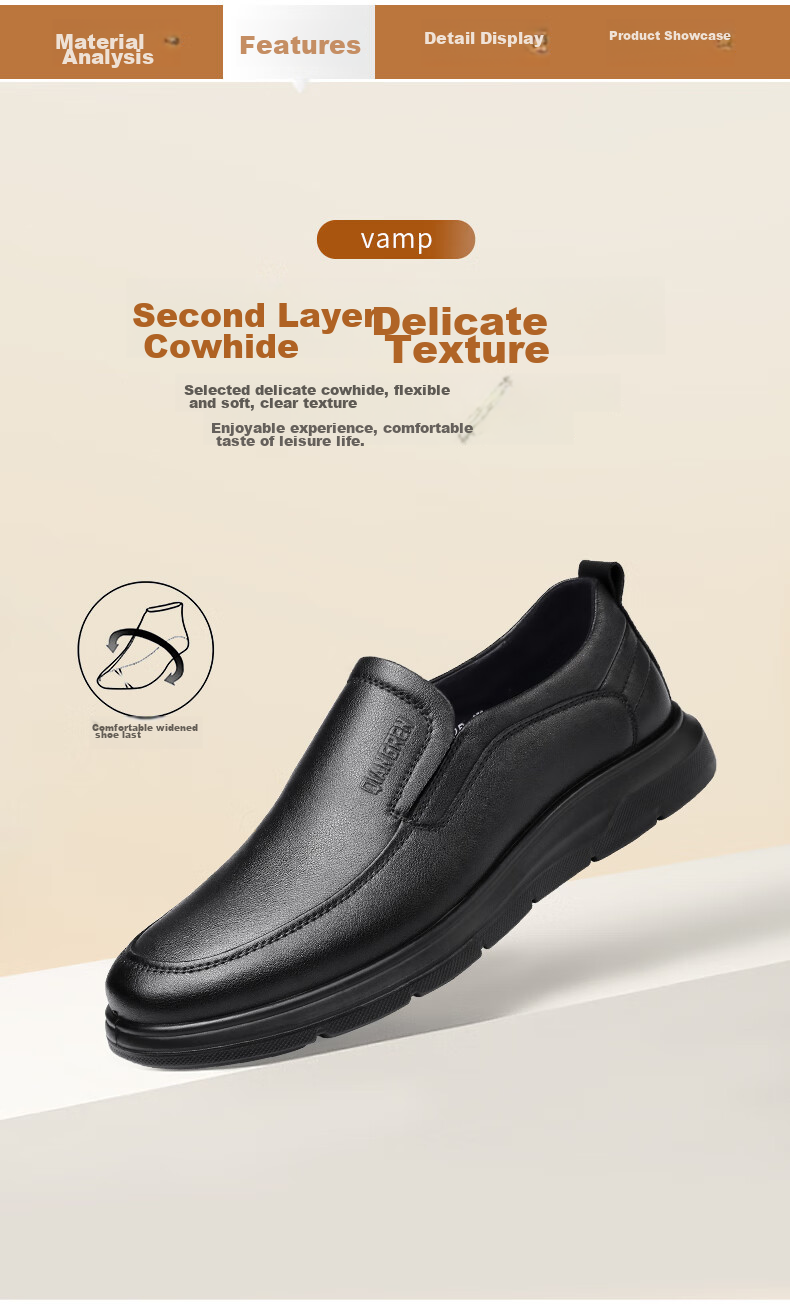 Qiangren Business Casual Shoes, Comfortable Soft Upper And Sole, Slip-On Leather Shoes, Commuter Men's Shoes, JDA3512010, Black, Size 44 5