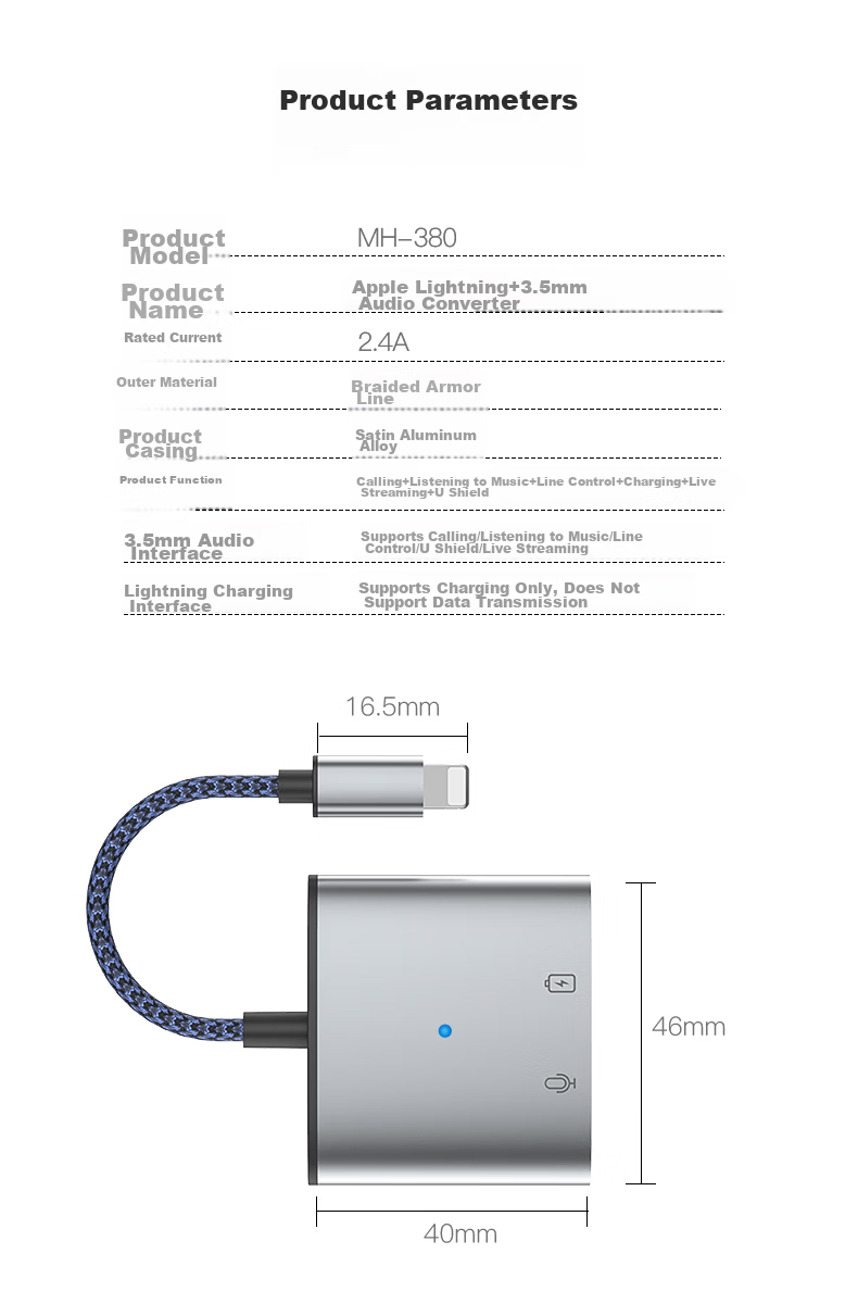 JOWOYE Apple Adapter Headphone Game Sound Card Live Streaming Audio Converter Fast Charging Lightning to 3.5mm Adapter for Mobile Phones And Tablets IPhone14/13/12/iPadAir 15