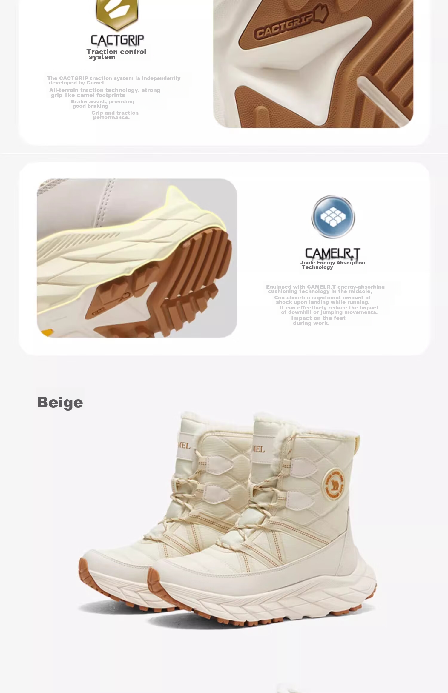 CAMEL Winter Outdoor Snow Boots for Men And Women, Thick-Soled High-Top Hiking Boots with Insulation And Warm Fleece Lining 10