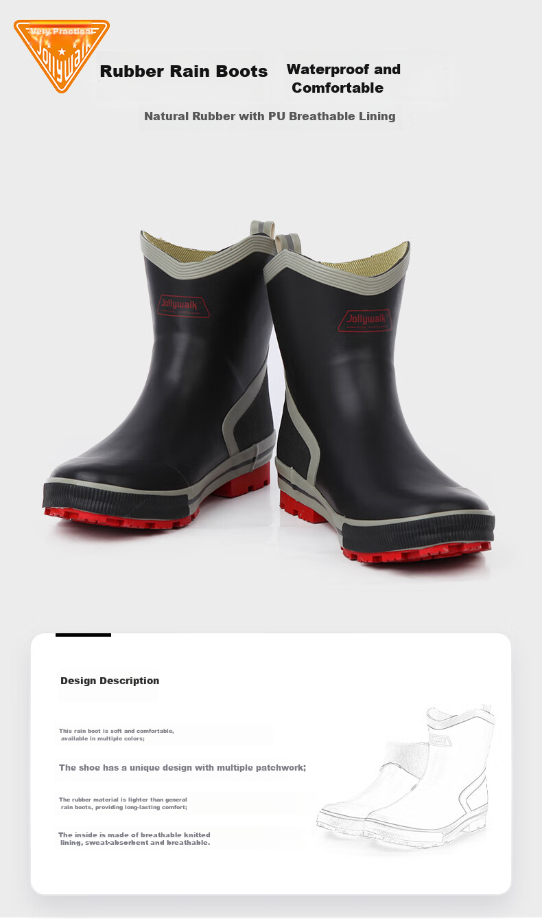 Jolly Walk Men's Water Shoes, Low-Top Rain Boots, Car Washing Fishing Rain Boots, Waterproof Overshoes, Rubber Shoes JW320 Dark Blue 39 2