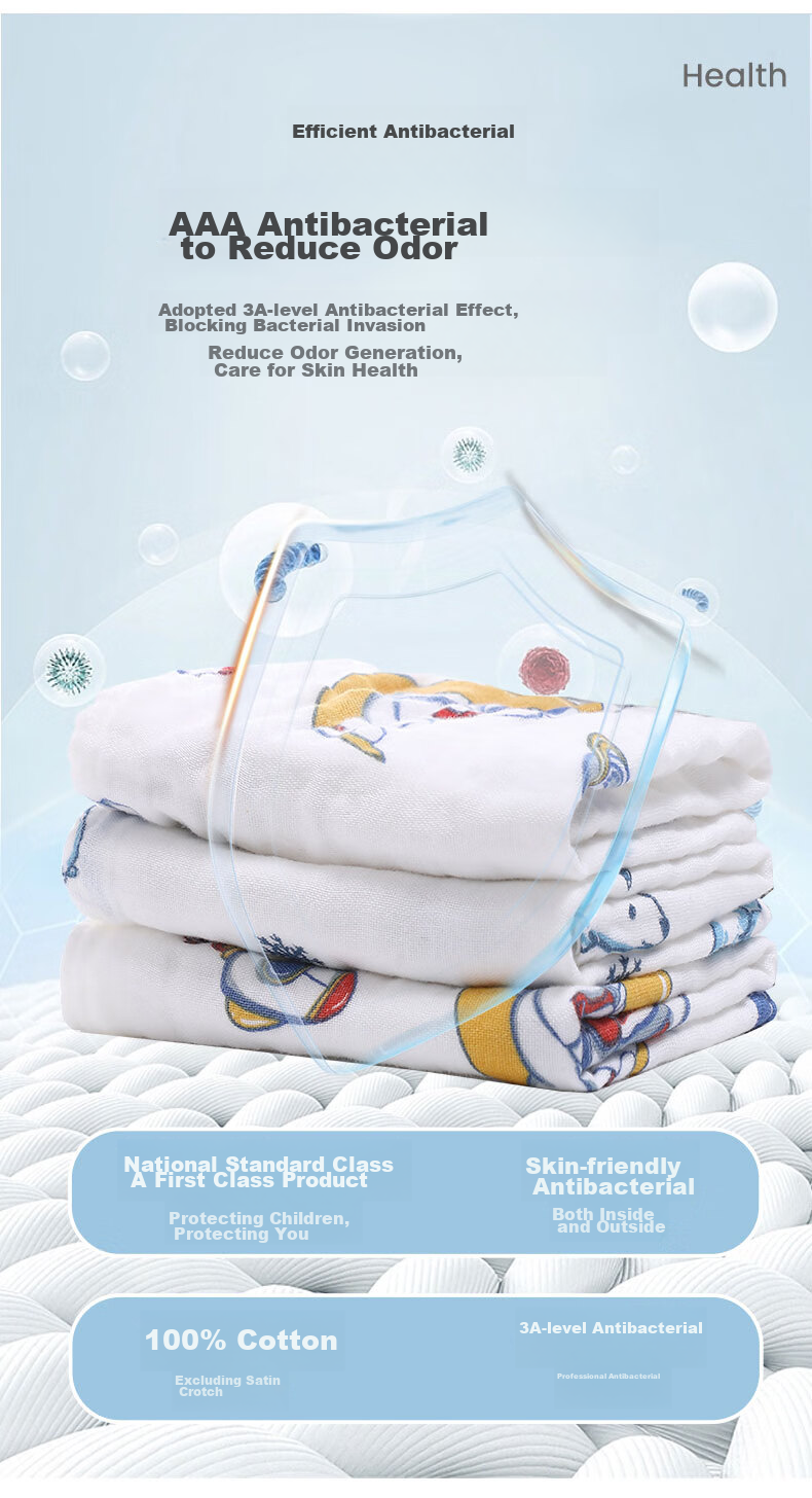 Grace Antibacterial Baby Towel, Class A 4-Layer Gauze Drool Bib, Children's Face Washcloth, 30*30cm, 16g, 2 Pieces 2