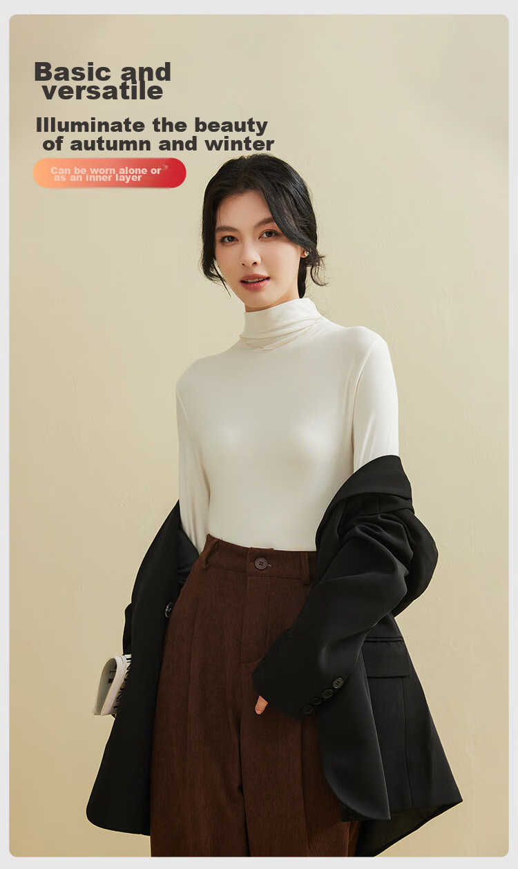 MiiOW High-Neck Base Layer for Women, 2025 New Style Inner Wear, Autumn And Winter, Plus Size, High-End Knitted Long-Sleeve Top 9