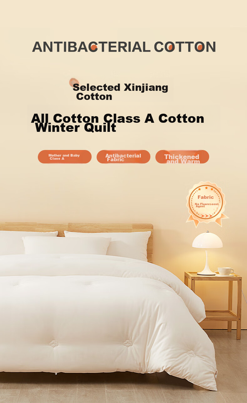 BEYOND Home Textiles, Maternal And Infant Class A Antibacterial, 100% Xinjiang Cotton Quilt, Thickened Winter Comforter, Duvet Insert, Approximately 6.3 Jin (3.15 Kg), 150*210cm 1