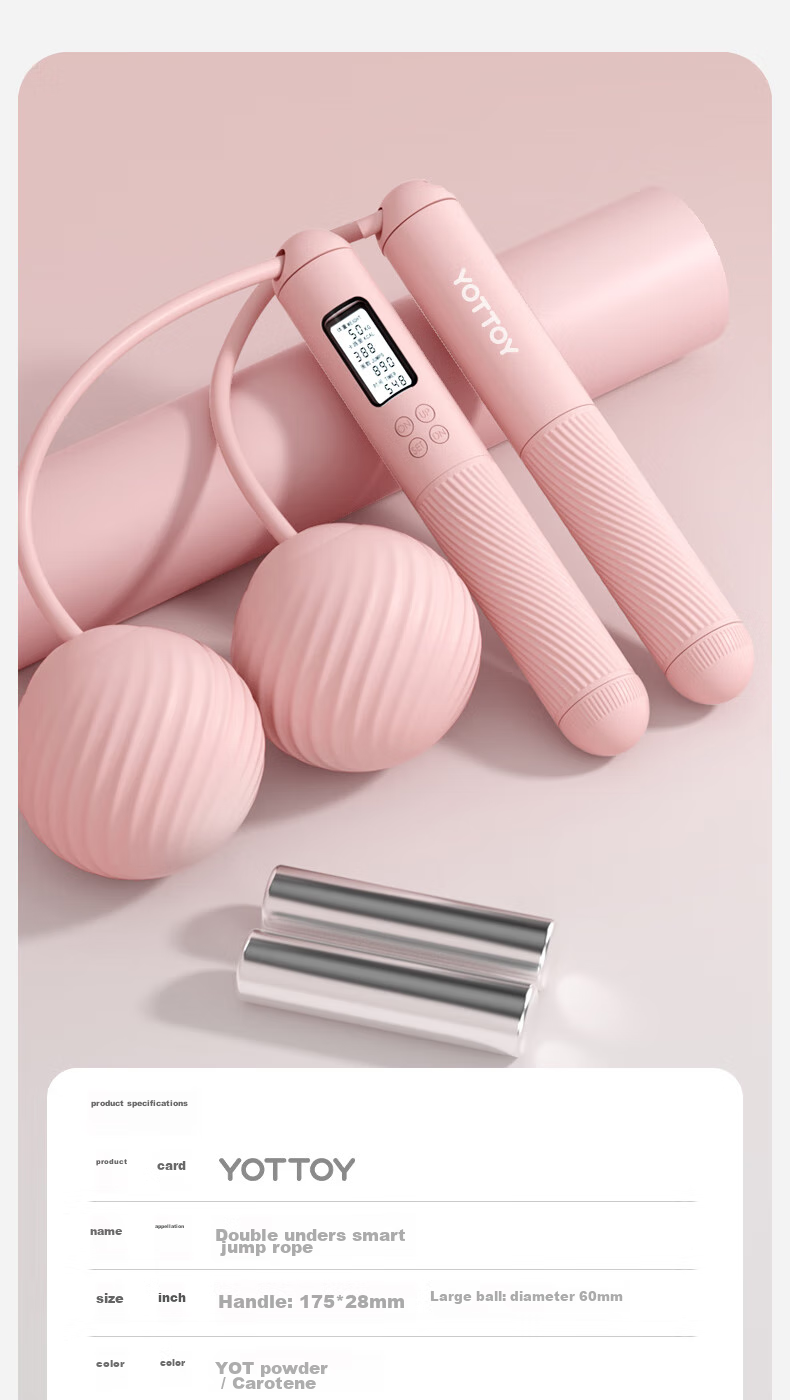 Yottoy Cordless Jump Rope for Weight Loss, Adult Fat Burning Resistance Counting Skipping Rope for Women, Dual-Use Large Ball + Long Rope - Pink 18
