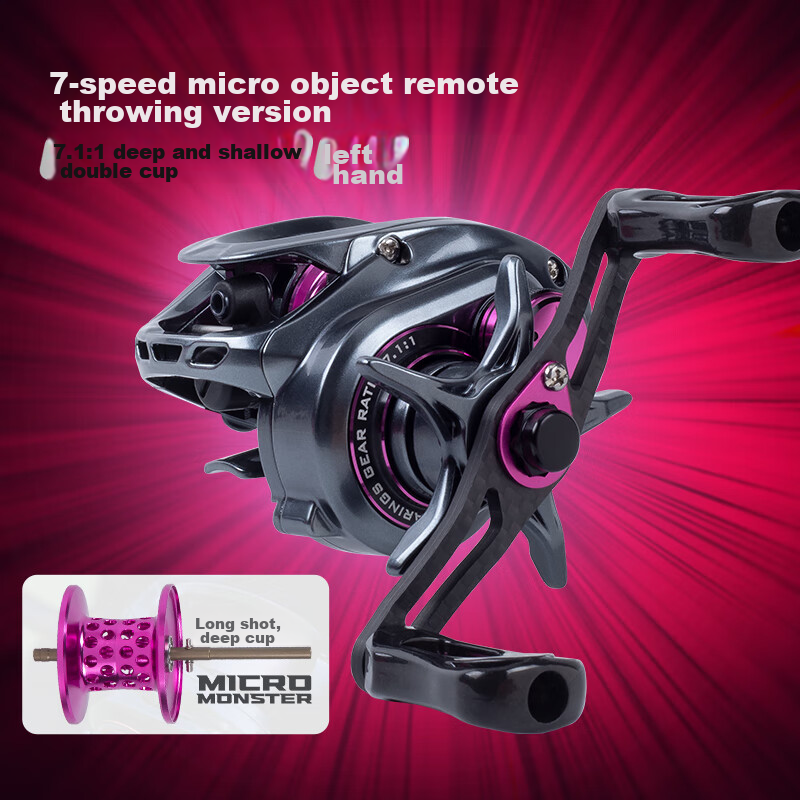 Guowangluya Small Monster Micro Water Drop Wheel, High-Speed Compared to Fugu Fish Wheel, Ultra-Light Shallow Line Cup, Load Unloading Alarm, 7-Speed Double Cup/left Hand