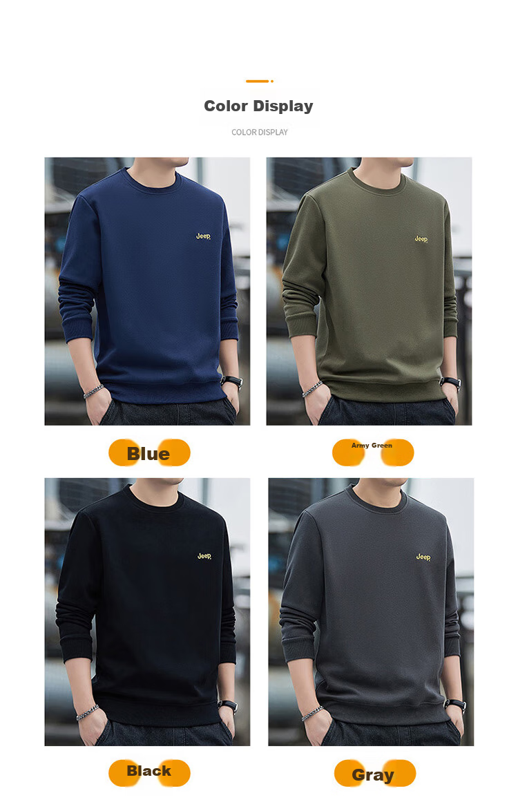 JEEP Men's Sweatshirt, Loose-Fitting Long-Sleeve T-Shirt, Round Neck Trendy Clothing for Men, Army Green, XL 7