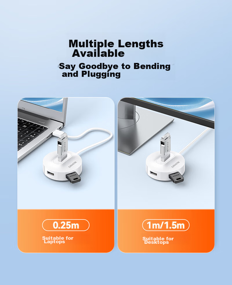 SAMZHE USB2.0 Hub with 4 Ports, Expansion Dock, Laptop And Desktop Computer Multi-Port Adapter with Power Supply Port, 1 Meter White HB21-2 13