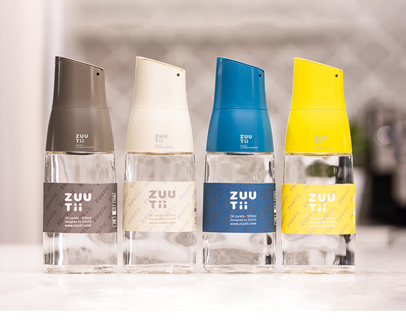 Zuutii Canadian Oil Bottle, Kitchen Household Automatic Opening And Closing Glass Jar, Seasoning Leak-Proof Gravity Vinegar Soy Sauce Bottle, Cold Smoke Ash 31