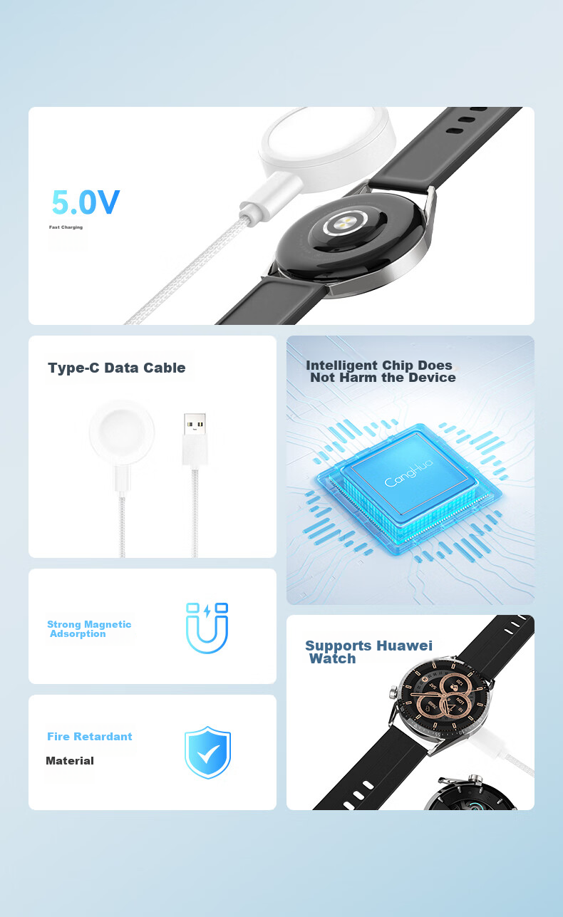 CangHua [5W] Magnetic Charging Cable for Huawei Watch, Compatible with Watch6/5/4/3/2Pro Porsche Design/GT7/GT6/GT5/GT4/3, Type-C Integrated Base 4