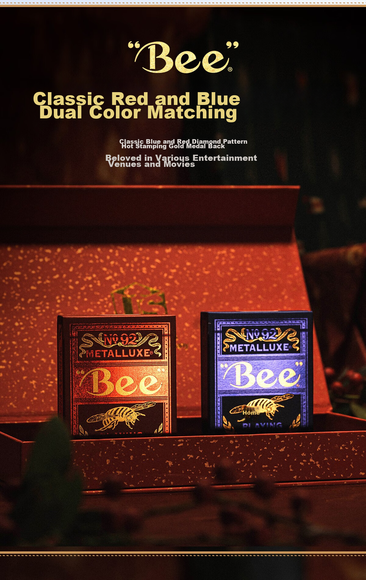 Bee Playing Cards, Imported from USA, Wide-Format, Blue Moon with Gold Foil, 1 Deck 6