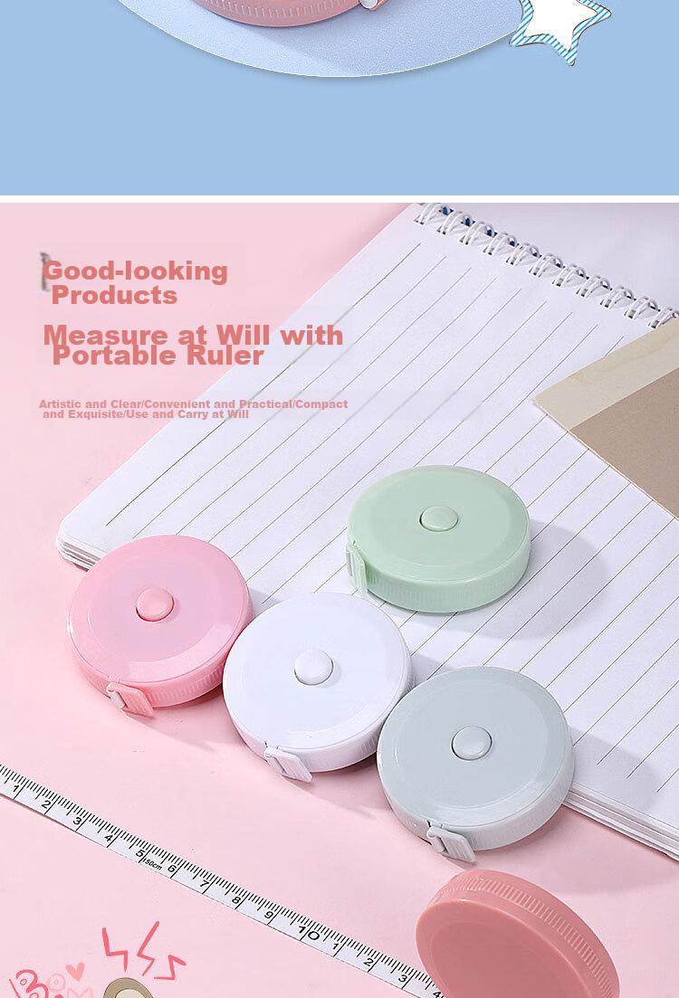 Siyicai Mini Tape Measure for Students, Soft Measuring Tape for Height And Body Measurements, Automatic Retractable Easy-To Clothing Measuring Tool, Nordic Pink 1.5 Meters 3