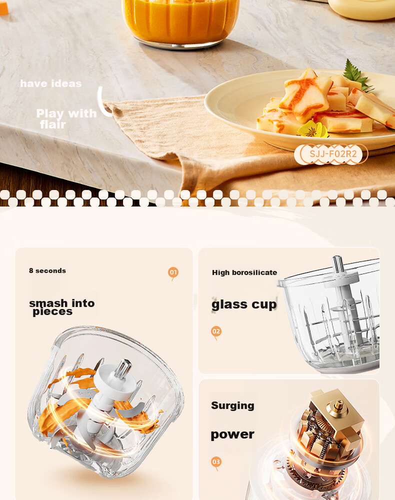 Bear Baby Food Processor, Multifunctional Small Mini Grinder And Blender, Garlic Masher, 8 Blades Single Cup Single Blade 3