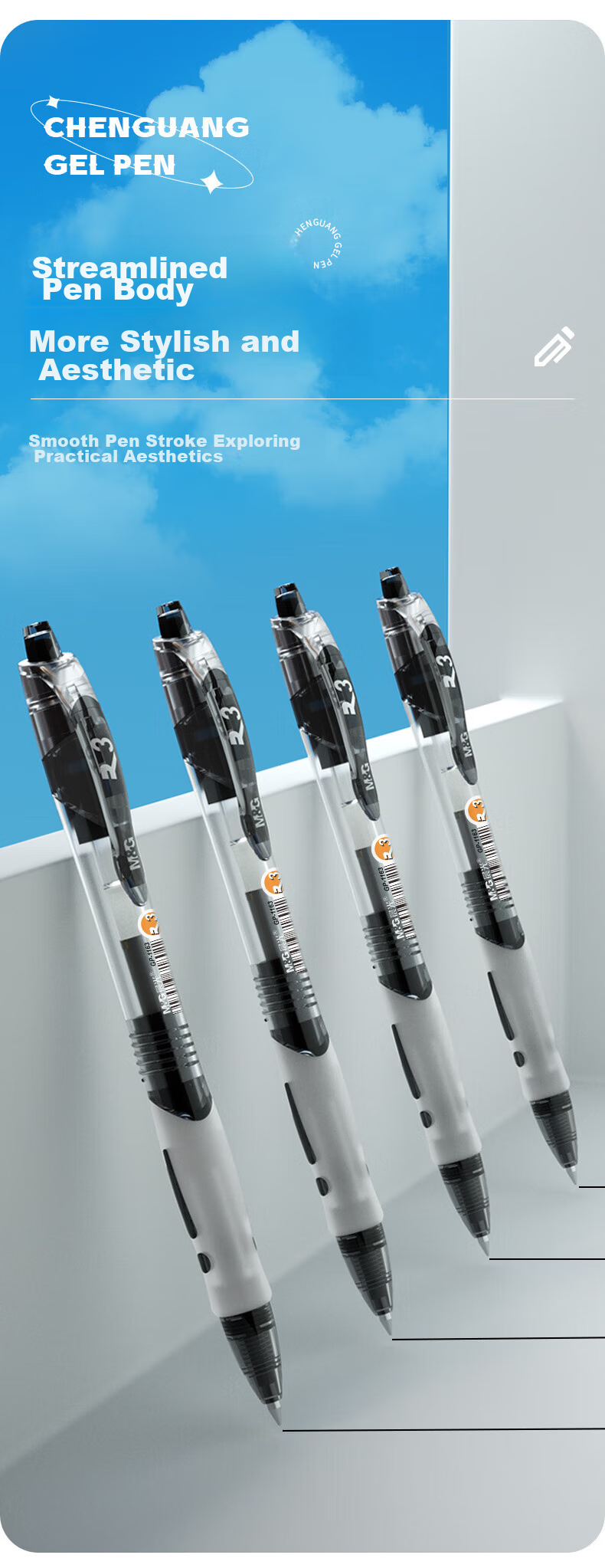 M&G GP1163A Retractable Gel Pen, 0.5mm Black Bullet Tip, Push-Button Business Office Signing Pen, Exam Rollerball Pen, 12 Pcs 6
