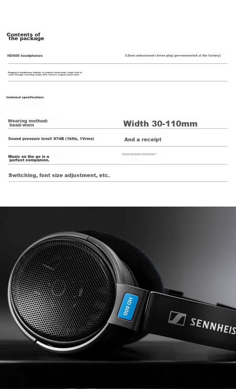Sennheiser HD600 Over-Ear High-Fidelity HIFI Headphones, Open-Back Wired Gaming Headphones, Gift 7
