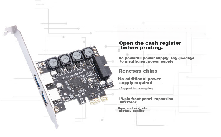 MOGE PCIEx 1-To USB3.2 Gen1 Expansion Card with Pre-Installed 19-Pin USB3.0 Interface, 19-Pin Alps NEC Chip MC2017 2