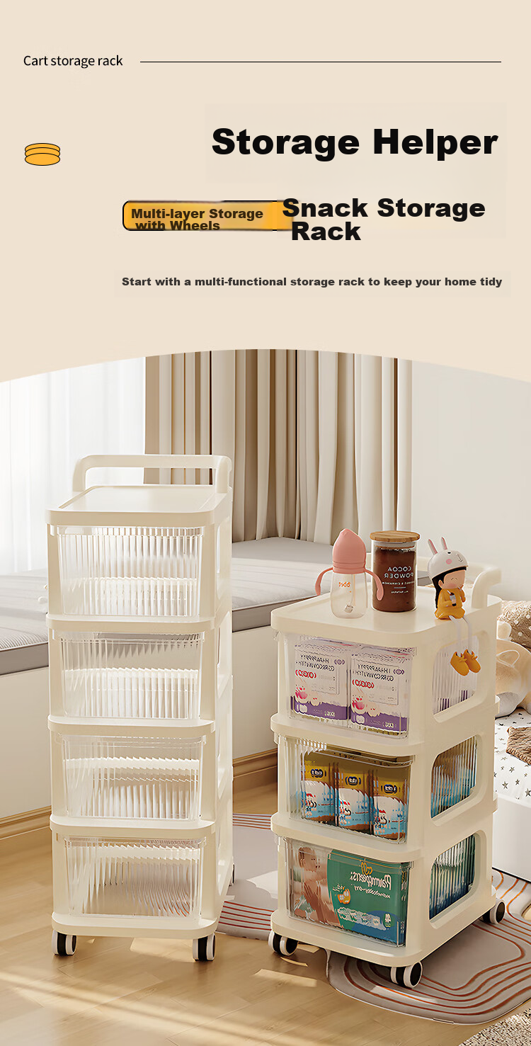 Leshengtu Snack Cart Storage Rack, Multi-Layer Living Room Organizer for Baby Items, Drawer-Style Toy Storage Shelf LC94 2