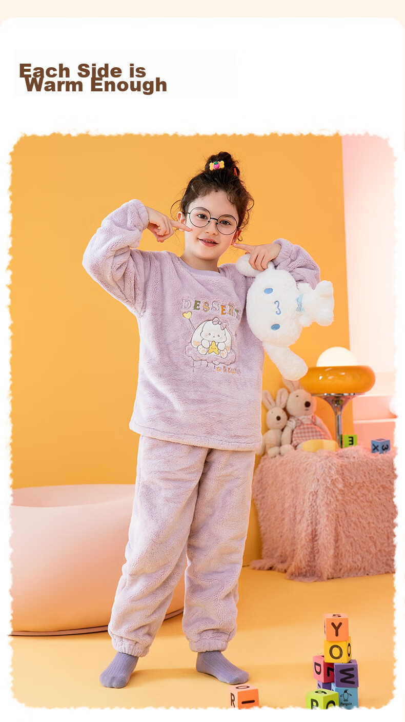 Fenteng Children's Pajamas for Girls, Warm Long Plush Cartoon Thickened Loungewear Q9FX257940232 14