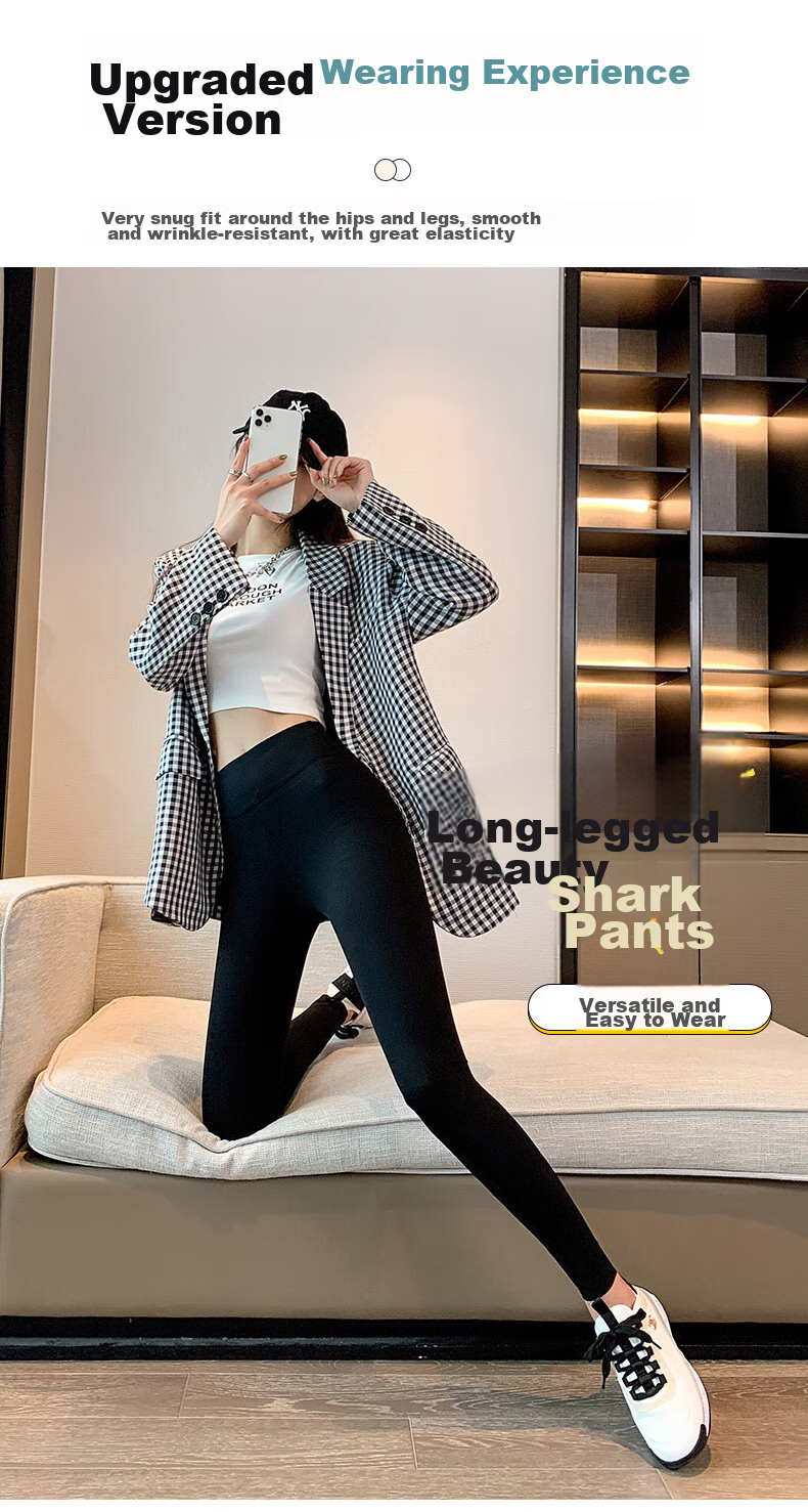 LangSha Shark Leggings for Women, Thin Autumn Style, Tight-Fitting, Tummy Control, Butt-Lifting, High-Waist Fitness Base Layer Yoga Pants 7