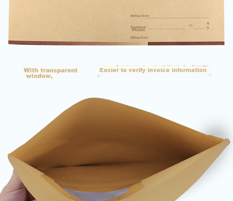 LISON Invoice Version Kraft Paper Invoice Window Envelope, 250*158mm, 20 Pieces/pack, Thick Kraft Paper, Office Supplies Invoice Document Folder 9