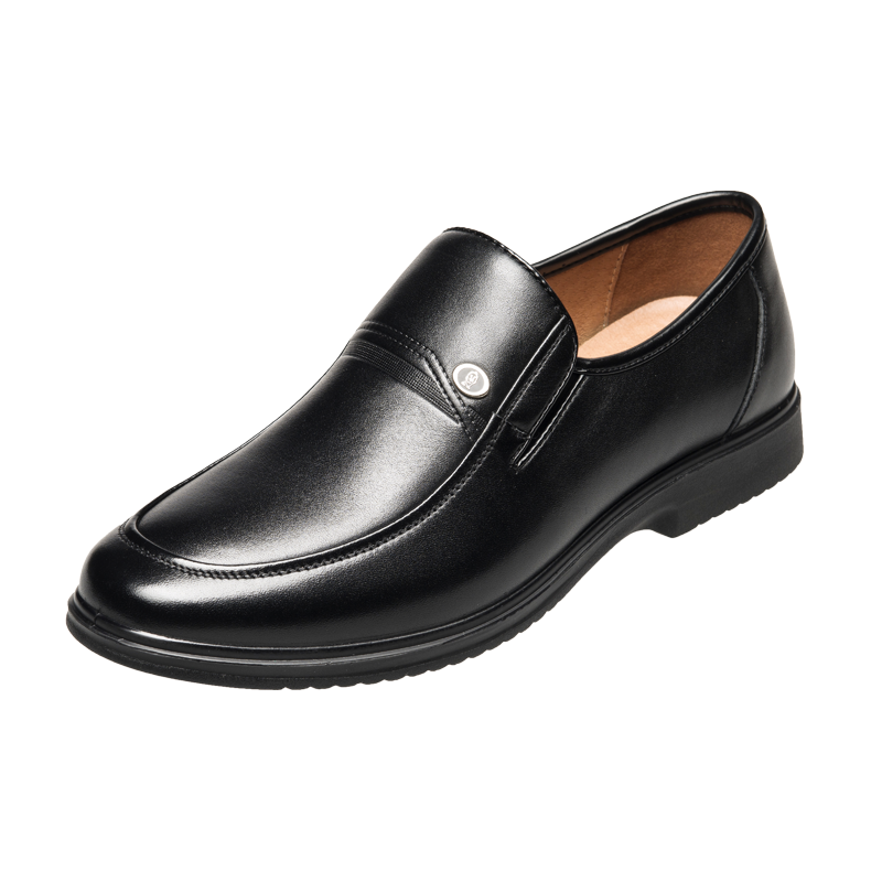 Kangnai Men's Leather Shoes, Round Toe Slip-On Formal Shoes, Comfortable Loafers for Middle-Aged And Elderly Fathers, Business Casual Shoes, Size 42