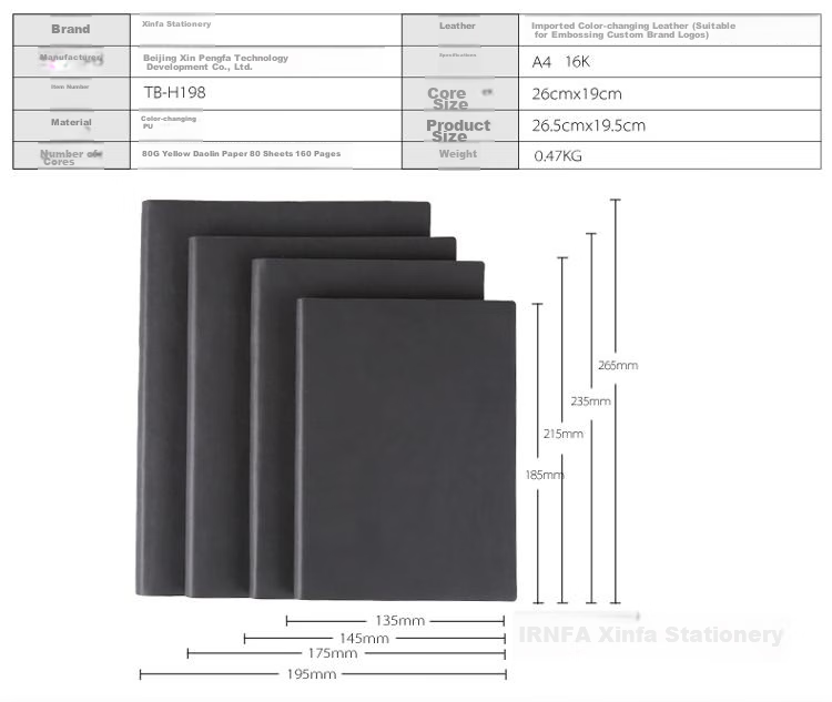 TRNFA TB-H196 Colorful Fashionable Imported Color-Changing PU Notebook High-End Business Journal Soft Leather Cover Memo Pad Creative Office Stationery (Light Gray 32K) 5