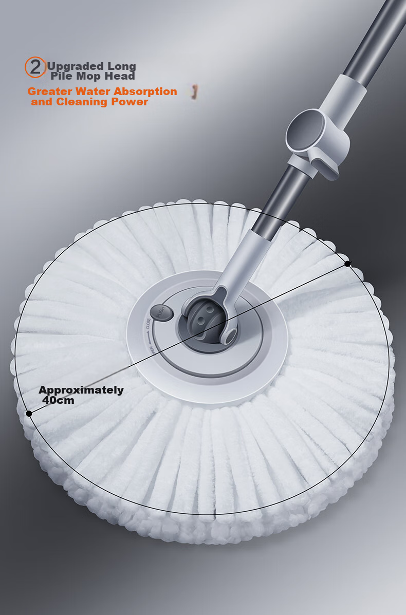Dawei Rotating Mop with 40cm Extendable Handle 99-127cm, 4 Thick Mop Heads, D7 One-Touch Detachable Head Replacement 7