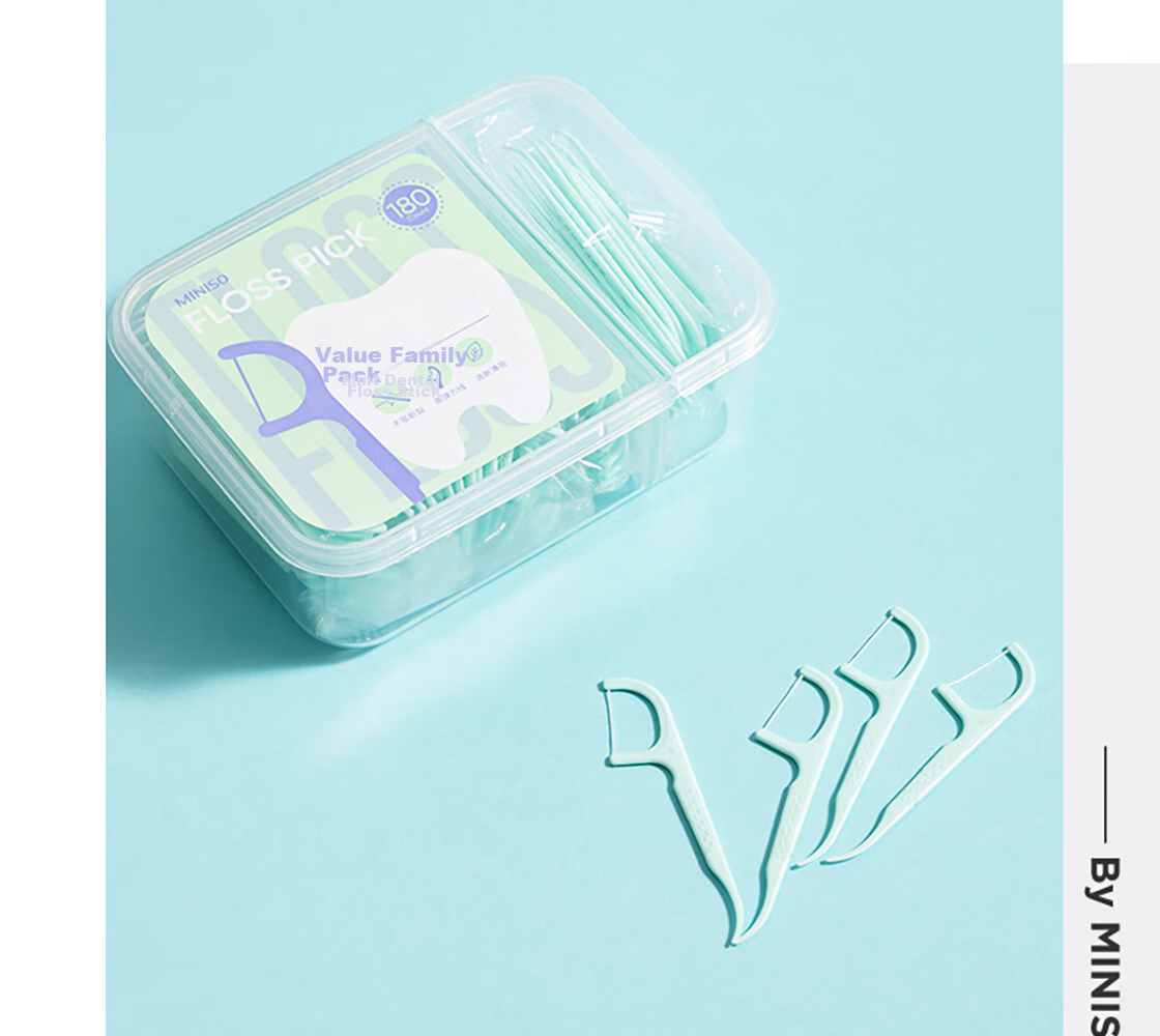 MINISO Value Family Pack Fine Smooth Dental Floss Picks for Cleaning Teeth Gaps, 180 Pieces * 2 Boxes 6