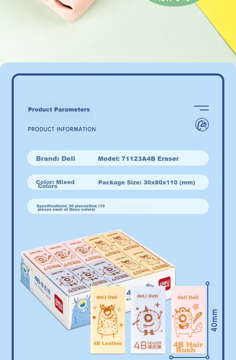 Deli (Deli) 30 Small Student Erasers, Middle School And College Entrance Exam Blessing Gifts, Art Drawing Erasers, Writing Office Erasers, Cute Little Hungry Monster Series 9