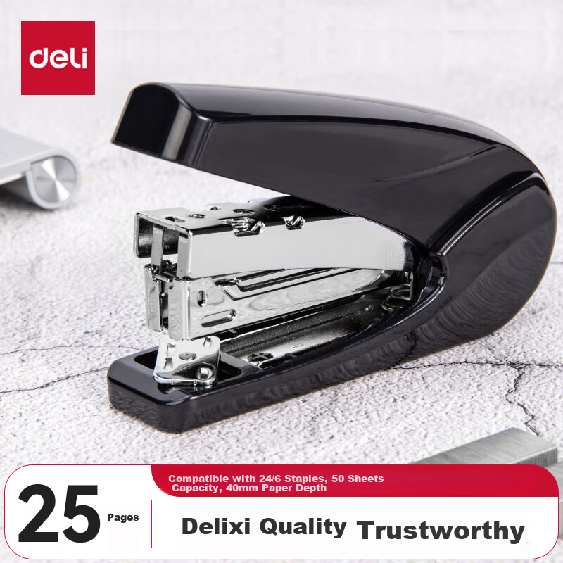 Deli (Deli) 20-Page Small Effortless Stapler, Compatible with #12 Staples, Office Supplies, Black 0421 (Staples Not Included)