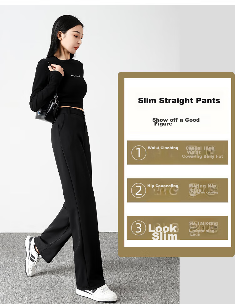 FitonTon Women's Suit Pants, Spring And Summer Slimming High-Waist Draping Floor-Length Trousers, Loose Straight-Leg Business Casual Wide-Leg Pants 3