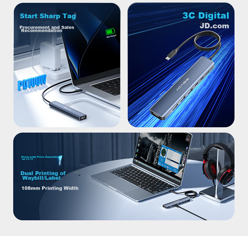 Acasis Type-C Expansion Dock, Computer Desk Type-C to HDMI Adapter, IPad Pro Converter, USB Hub, 4K Compatible with MacBook, Apple, 1 Meter DS-9901 6