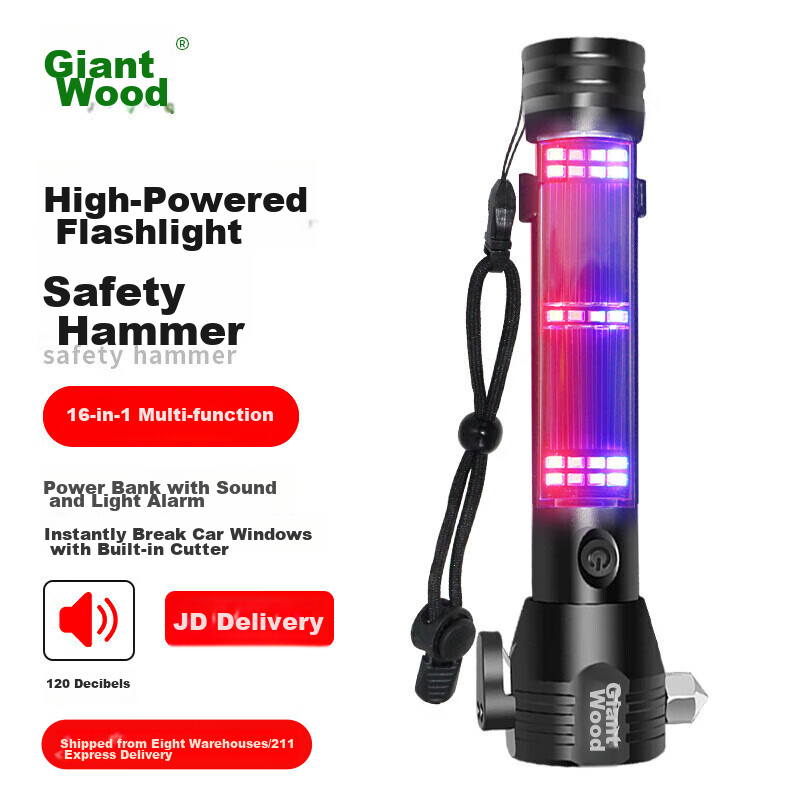 Jumu Car Safety Hammer Window Breaker Multi-Functional High-Intensity Flashlight for Car Emergency Escape, Home Fire Escape, And Emergency Use