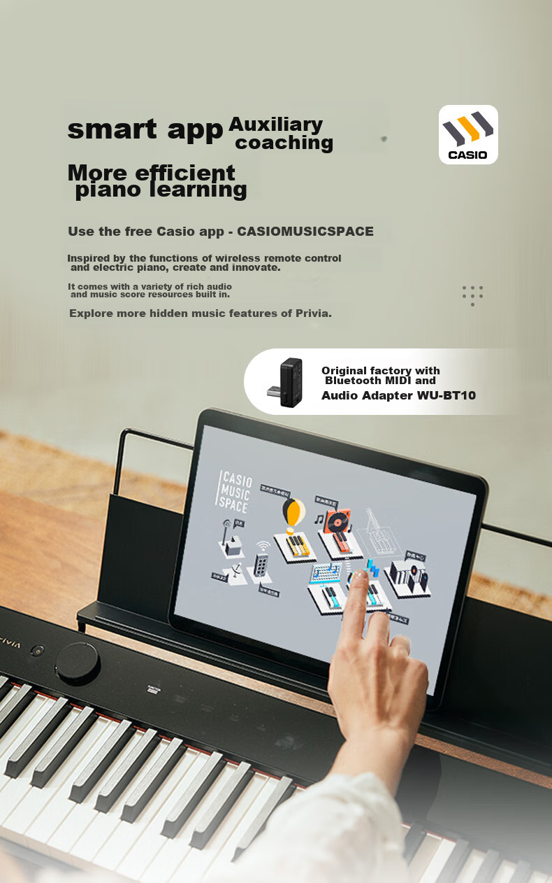 Casio Digital Piano PXS1100 Red Smart Touchscreen 88-Key Weighted Hammer Professional Exam-Grade Standalone + Portable X-Stand Model 16