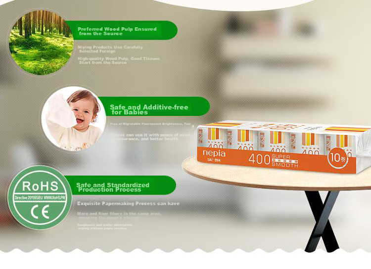 Nepia Core Roll Toilet Paper, 3-Ply, 400 Sheets * 10 Rolls, 180g, Household Toilet Paper, Unscented, Water-Soluble Tissue Roll Paper 4