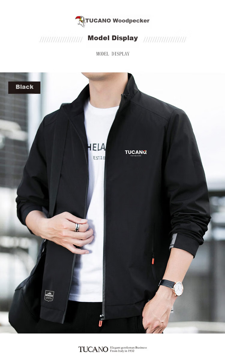 TUCANO Jacket Men's Coat Autumn Winter Men's Clothing Men's Wear Business Casual Stand-Up Collar Top Clothing Black XL 15