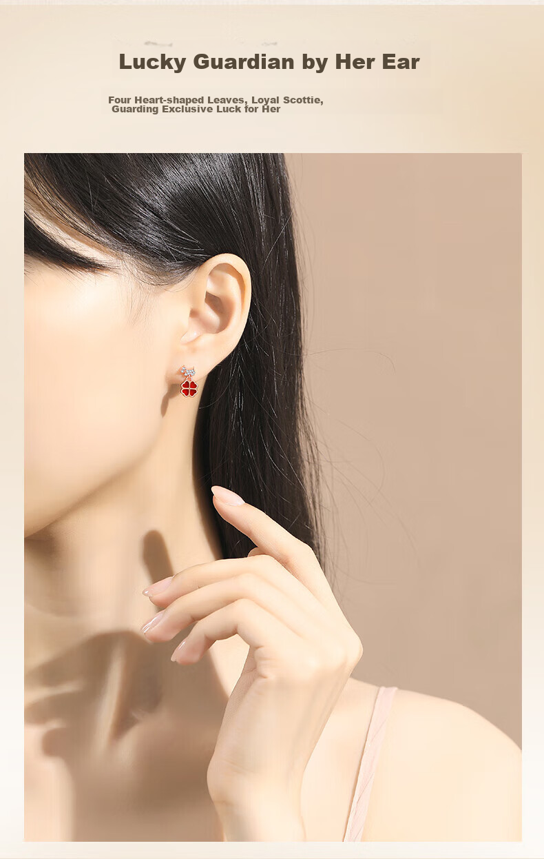 AGATHA Clover Dog Ear Studs for Women, Birthday Gift for Girlfriend Or Wife, Elegant Earrings 3